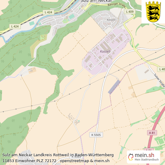 Sulz am Neckar Landkreis Rottweil Lageplan © Openstreetmap Contributors Sulz am Neckar Kleinstadt Lageplan